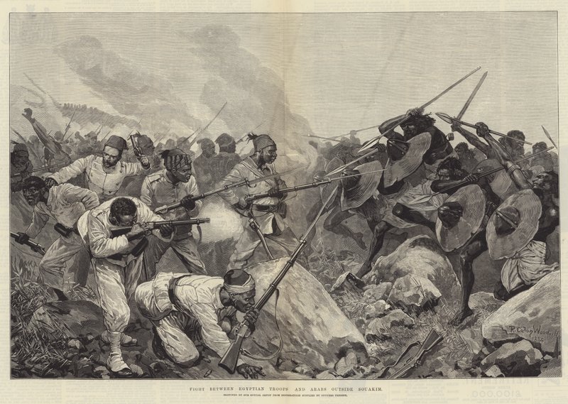 Souakim dışında Mısır Birlikleri ile Araplar arasında savaş by Richard Caton Woodville junior