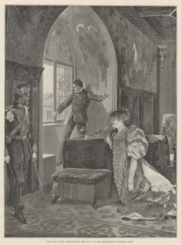 Les Rois, Sara Bernhardt'ın Rönesans Tiyatrosu'ndaki Yeni Oyunu, Paris by Richard Caton Woodville junior