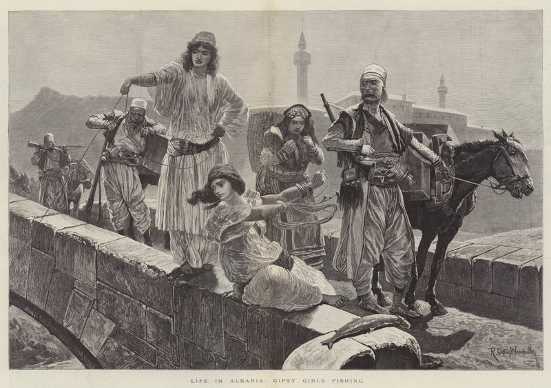 Life in Albania, Gipsy Girls fishing  by Richard Caton Woodville junior