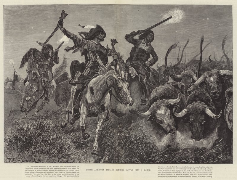 Kuzey Amerika Kızılderilileri Sığırları Çiftliğe Götürüyor by Richard Caton Woodville junior