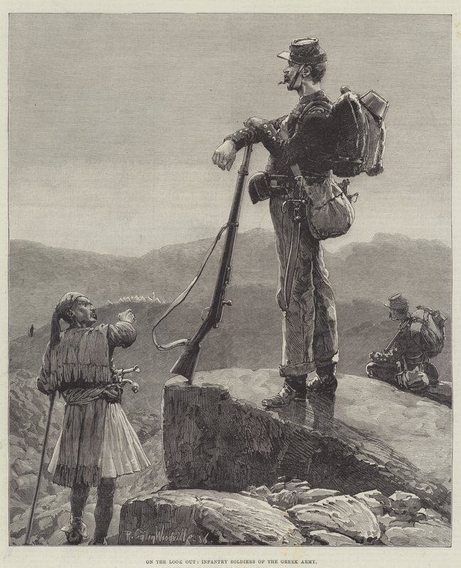 Dikkat, Yunan Ordusu Piyade Askerleri by Richard Caton Woodville junior