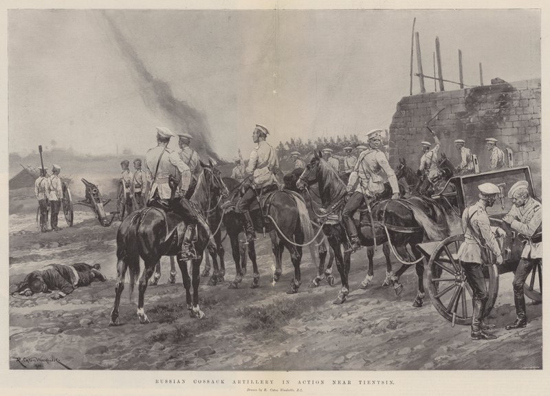 Rus Kazak Topçu Tientsin yakınlarında Eylemde by Richard Caton Woodville junior