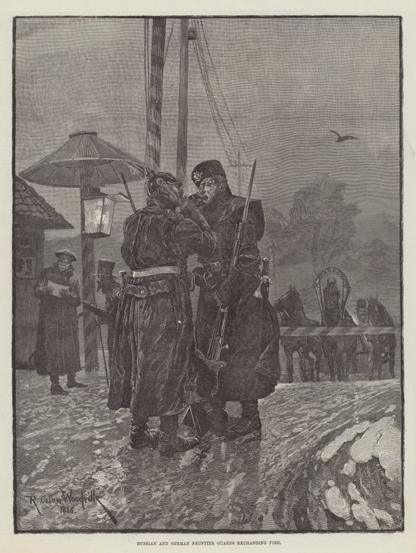 Rus ve Alman Sınır Muhafızları Ateş Değiştiriyor by Richard Caton Woodville junior