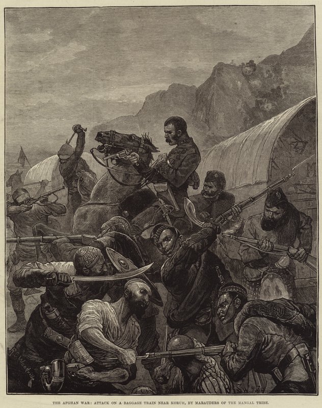 Afgan Savaşı, Mangal Kabilesi Yağmacıları tarafından Koruh yakınlarında bir Bagaj Trenine Saldırı by Richard Caton Woodville junior
