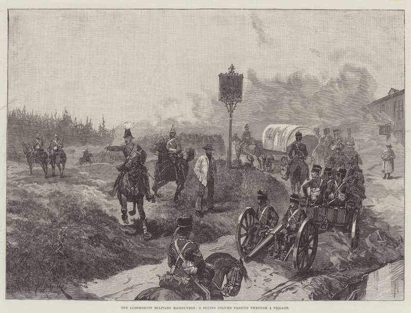 Aldershott Askeri Manevraları, Bir Köyden Geçen Uçan Bir Kolon by Richard Caton Woodville junior