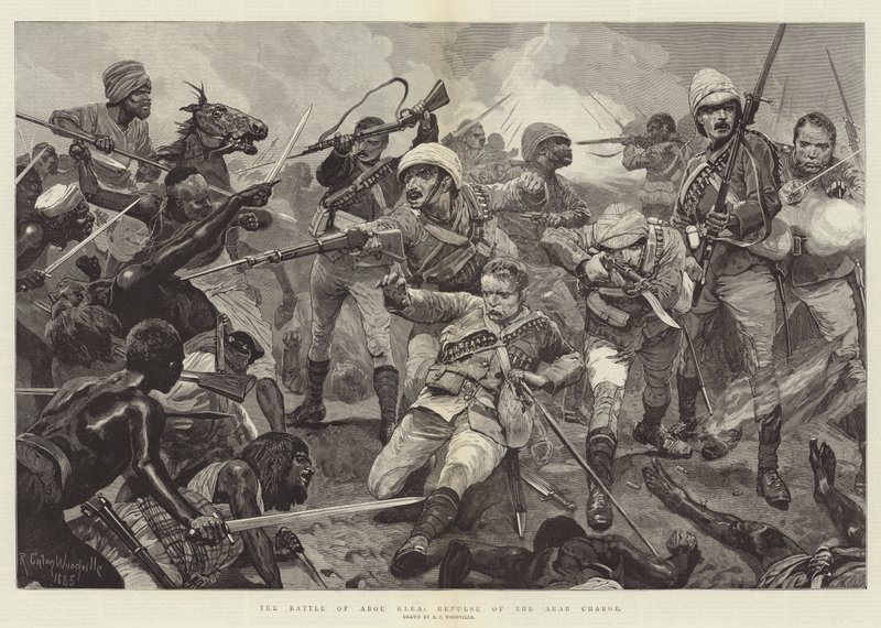The Battle of Abou Klea, Repulse of the Arab Charge engraving by Richard Caton Woodville junior