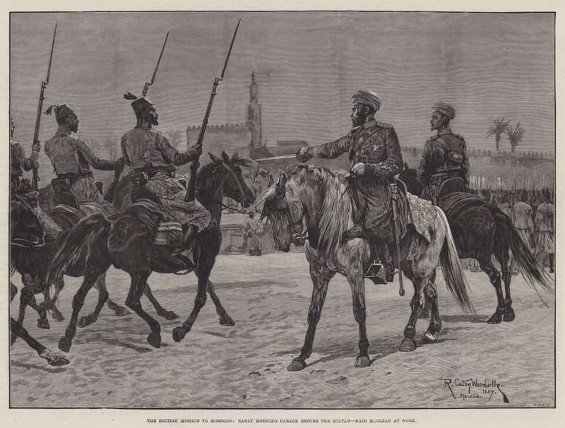 İngilizlerin Fas Misyonu, Sabah Erken Geçit Töreni, Padişahın Önünde, Kaid Maclean İş Başında by Richard Caton Woodville junior