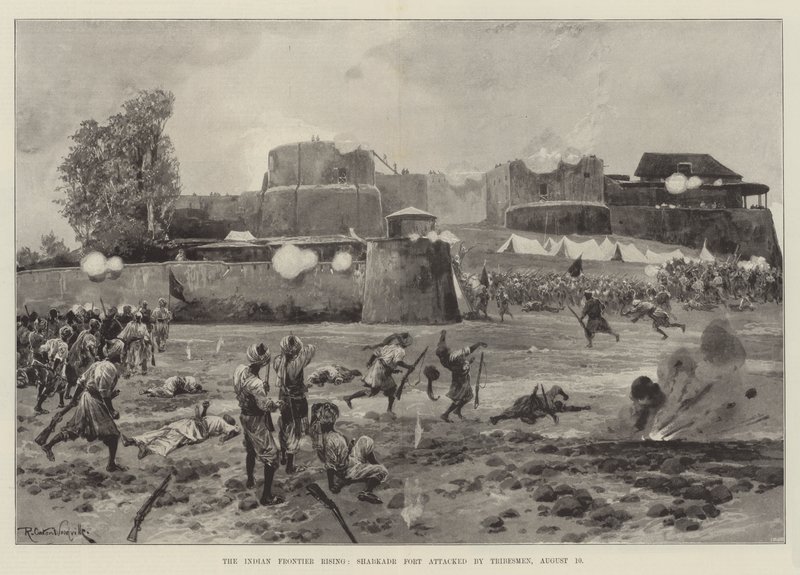 Kızılderili Sınırı Yükseliyor, Shabkadr Kalesi Kabile üyeleri tarafından saldırıya uğradı, 10 Ağustos by Richard Caton Woodville junior
