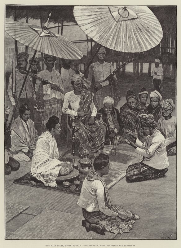 Kale Devleti, Yukarı Burmah, Tsawbaw, Eşleri ve Bakanları ile by Richard Caton Woodville junior