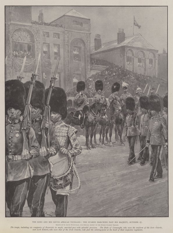 Kral ve Güney Afrika Gazileri, Muhafızlar Majestelerinin yanından geçerken, 27 Ekim by Richard Caton Woodville junior