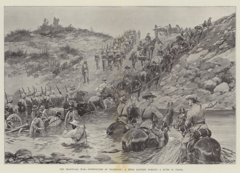 Transvaal Savaşı, Ulaştırma Zorlukları, Selde Bir Nehri Aşan Bir Saha Bataryası by Richard Caton Woodville junior