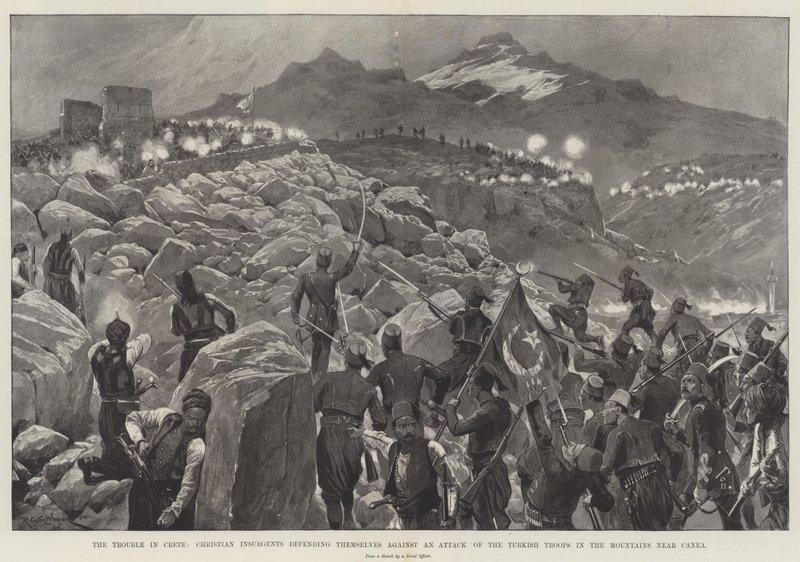 Girit'teki Bela, Kanea yakınlarındaki Dağlarda Türk Birliklerinin Saldırısına Karşı Kendilerini Savunan Hıristiyan İsyancılar by Richard Caton Woodville junior