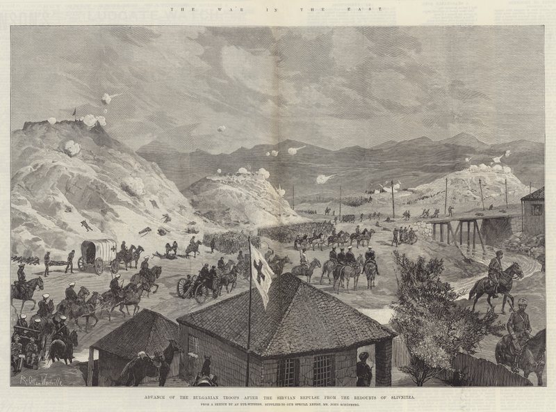 Doğudaki Savaş, Sırpların Slivnitza Tabyalarından Geri Çekilmesinden Sonra Bulgar Birliklerinin İlerlemesi by Richard Caton Woodville junior
