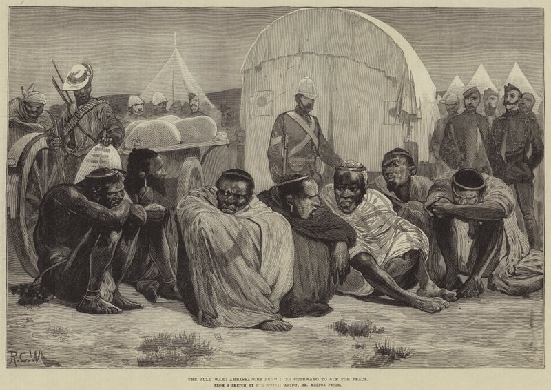 Zulu Savaşı, Kral Cetewayo Büyükelçileri Barış için dava açacak by Richard Caton Woodville junior