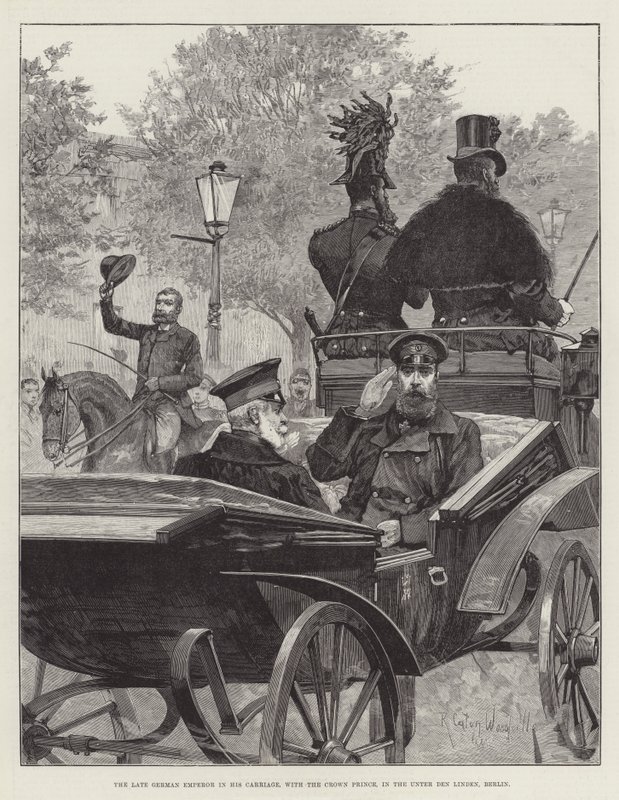 Geç Alman İmparatoru, Berlin'deki Unter den Linden'de Veliaht Prens ile Arabasında by Richard Caton Woodville junior
