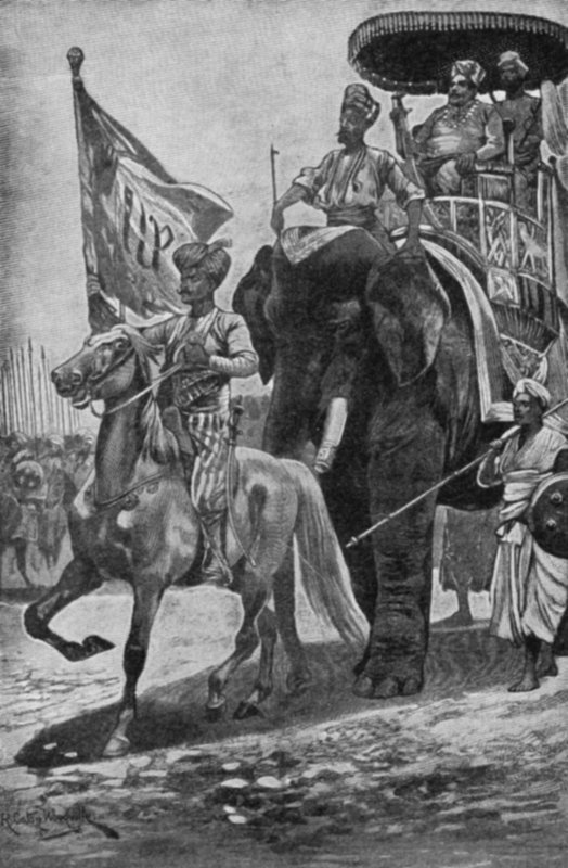 Bir file binmiş Surajah-Dowlah, Plassey'de Robert Clive ile buluşmaya hazırlanıyor by Richard Caton II Woodville