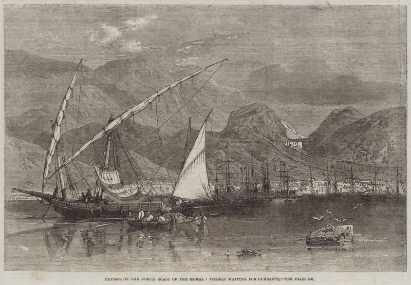 Mora'nın Kuzey Kıyısında Patras, Kuş üzümü bekleyen gemiler by Richard Principal Leitch