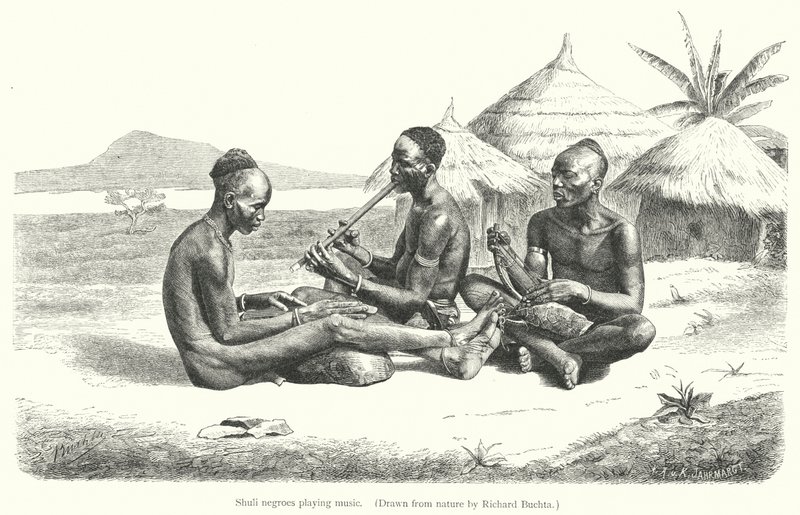 Shuli zenciler müzik çalıyor (gravür) by Richard (after) Buchta