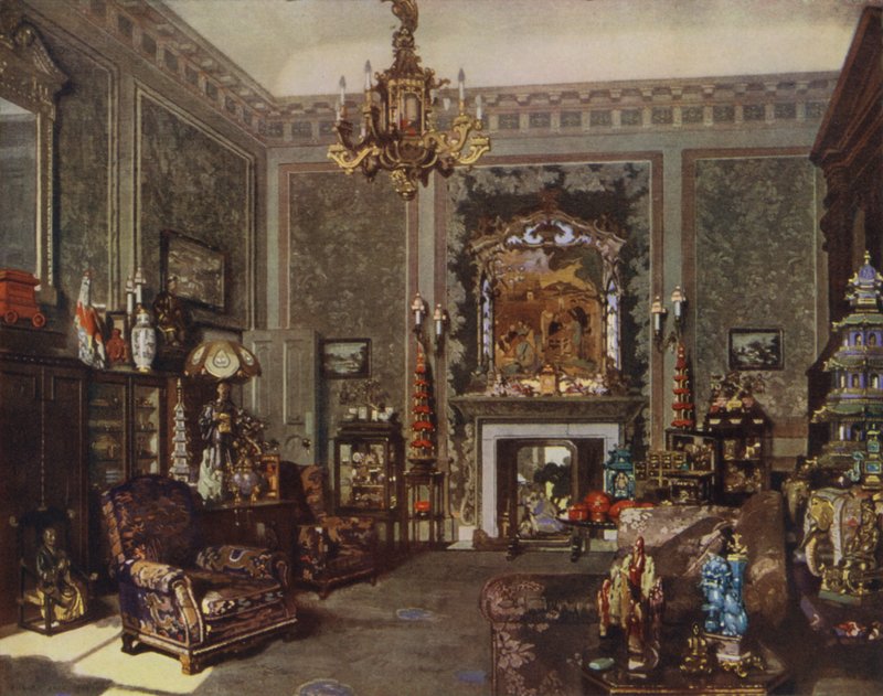 Queen Mary's Chinese Chippendale Room, Buckingham Sarayı, Londra (renkli lito) by Richard (after) Jack
