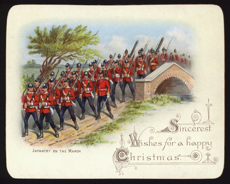 Yürüyüşte piyade, Noel tebrik kartı (chromolitho) by Richard (after) Simkin