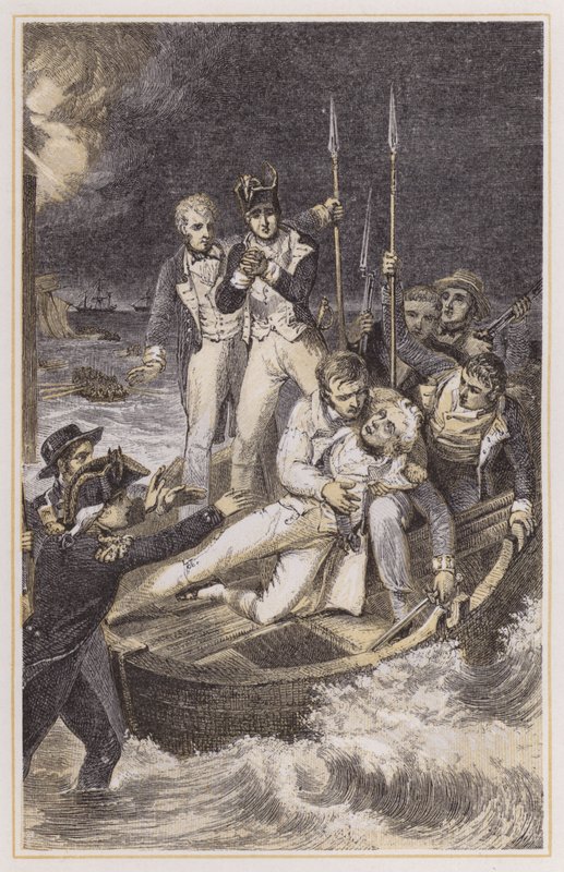 Nelson kolundan vurdu (renkli gravür) by Richard (after) Westall