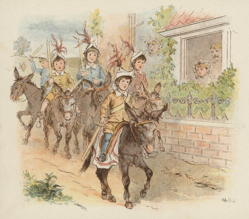 Savaş oynamaya giden eşek üzerindeki çocuklar (renkli taş) by Richard Andre