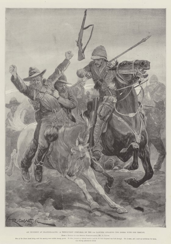 Beşinci Lancer'ların Veteriner Onbaşısı Elandslaagte'de İki Boers'ı Tek İtişle Mızraklayan Bir Olay by Richard Caton Woodville junior
