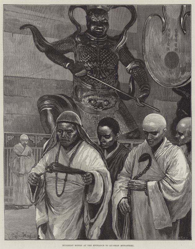 Ku-Shan Manastırı Girişinde Budist Rahipler by Richard Caton Woodville junior