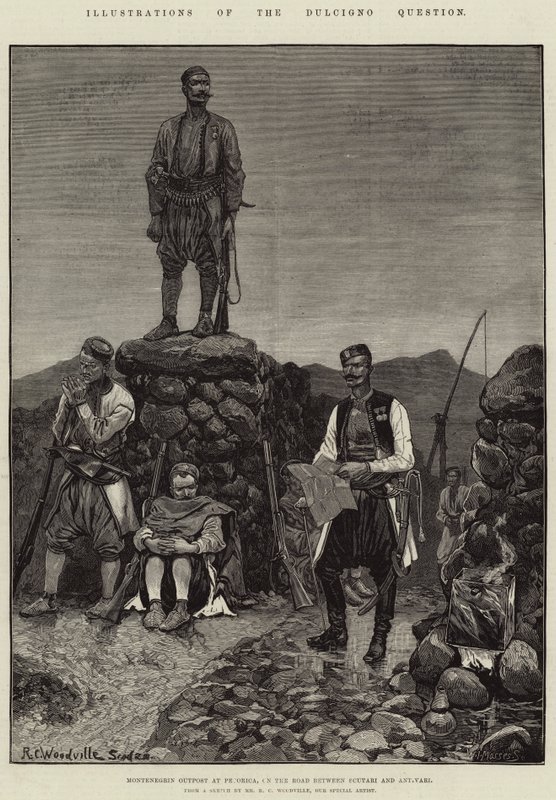 Dulcigno Sorunu, Pecorica'daki Karadağ Karakolu, Üsküdar ve Antivari arasındaki Yolda Çizimler by Richard Caton Woodville junior