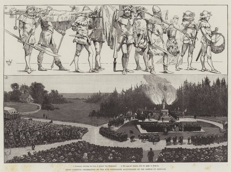 Sempach Savaşı'nın Beş Yüzüncü Yıldönümü İsviçre Ulusal Kutlaması by Richard Caton Woodville junior