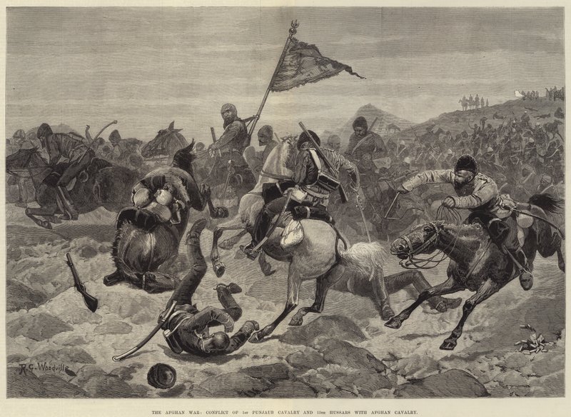 Afgan Savaşı, 1. Pencap Süvarileri ve 15. Süvarilerin Afgan Süvarileri ile Çatışması by Richard Caton Woodville junior