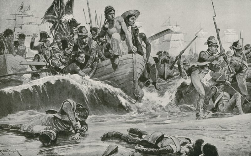 The British Troops Force a Landing at Aboukir Bay in Face of the French Batteries  by Richard Caton Woodville junior