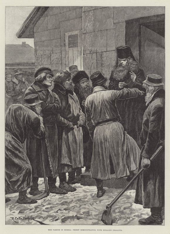 Rusya'daki Kıtlık, Rahip Öfkeli Köylülerle protesto ediyor by Richard Caton Woodville junior