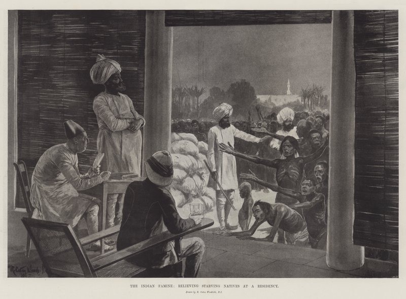 Hint Kıtlığı, Bir Yerleşkede Açlıktan Ölen Yerlileri Rahatlatıyor by Richard Caton Woodville junior