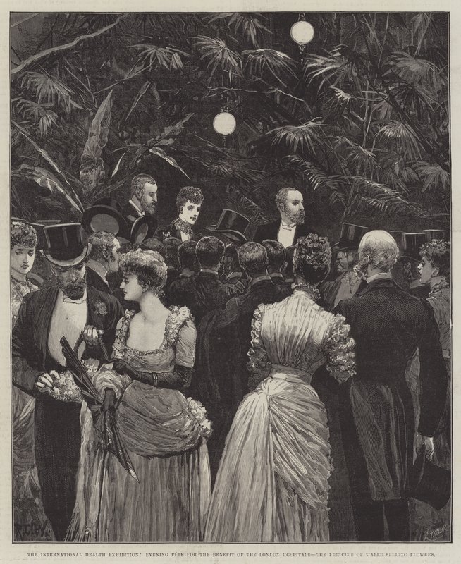 Uluslararası Sağlık Fuarı, Londra Hastaneleri Yararına Akşam Şenliği, Galler Prensesi Çiçek Satıyor by Richard Caton Woodville junior