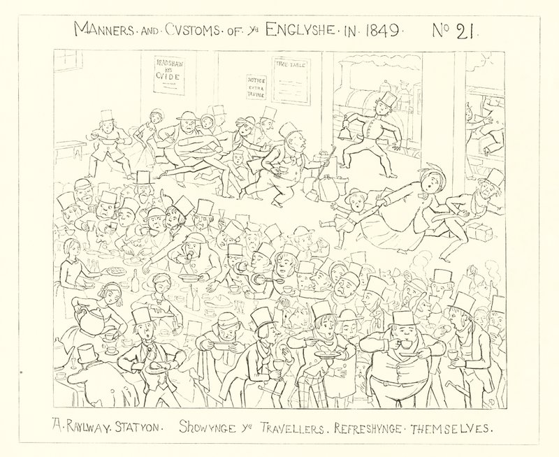 1849, Yolcuların kendilerini tazelediğini gösteren bir Tren İstasyonu by Richard Doyle