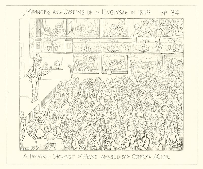 1849, komik aktör tarafından eğlendirilen evi gösteren bir tiyatro by Richard Doyle