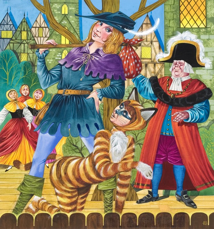 Dick Whittington pandomiminden bir sahne (kağıt üzerine guaj) by Richard Hook