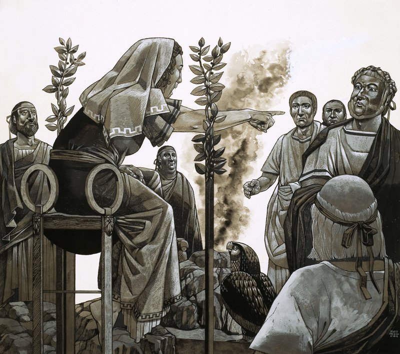 Kimliği belirsiz kadın oturduğu sandalyeden bir adamı işaret ediyor by Richard Hook