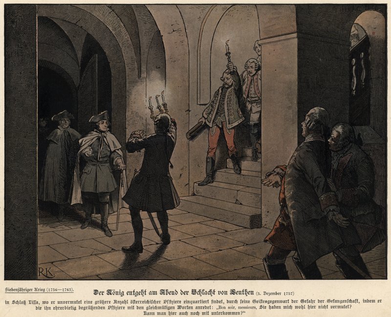 Frederick the Great of Prussia on the evening after the Battle of Leuthen  by Richard Knoetel