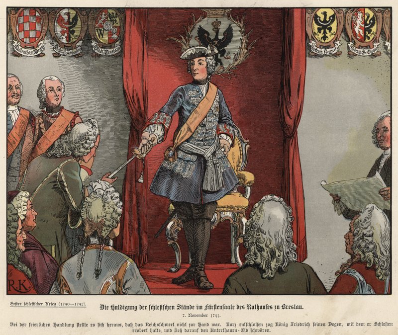Büyük Frederick, Breslau belediyesinde Silezyalılardan haraç alırken by Richard Knoetel
