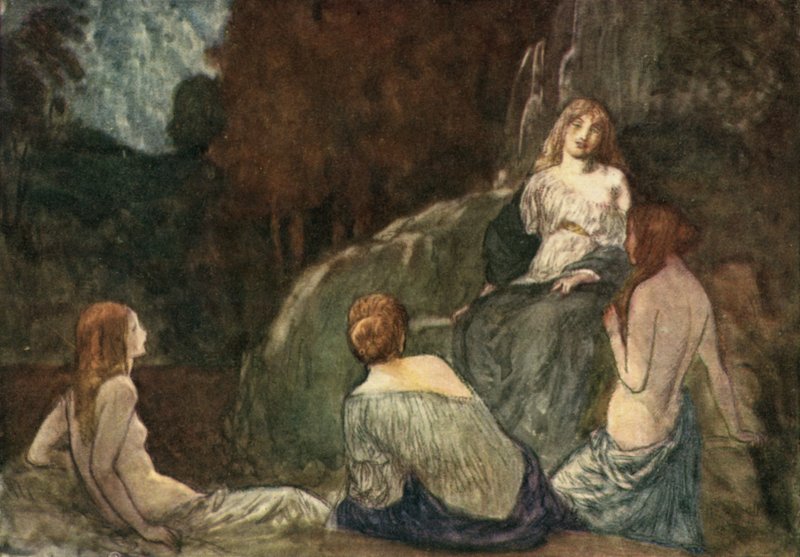 Kaba baltanın, sert vuruşlarla, perilerin gözünü korkuttuğunu hiç duymadı by Robert Anning Bell