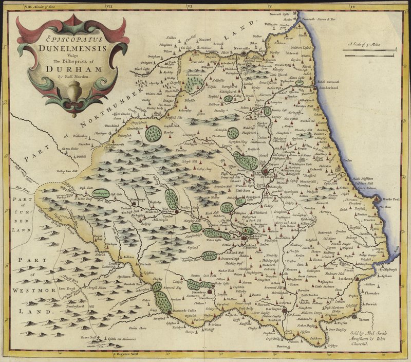 Durham Haritası (renkli gravür) by Robert Morden
