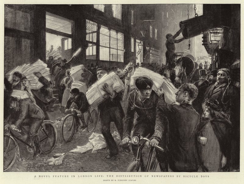 London Life'da Bir Roman Özelliği, Gazetelerin Bicycle Boys tarafından dağıtımı by Robert Ponsonby Staples
