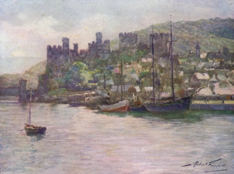 Conway Kalesi ve Rıhtımı, Öğlen (renkli taş) by Robert (after) Fowler