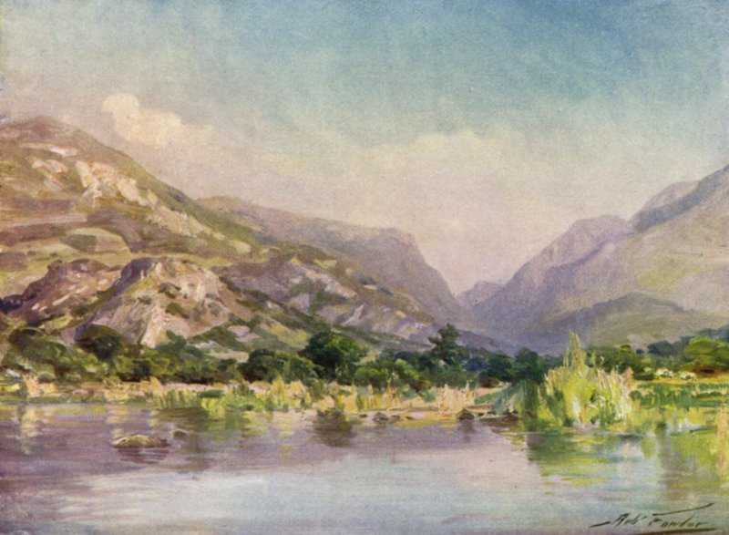 Seiont Nehri üzerinde, Carnarvonshire, Akşam Glow (renkli taş) by Robert (after) Fowler