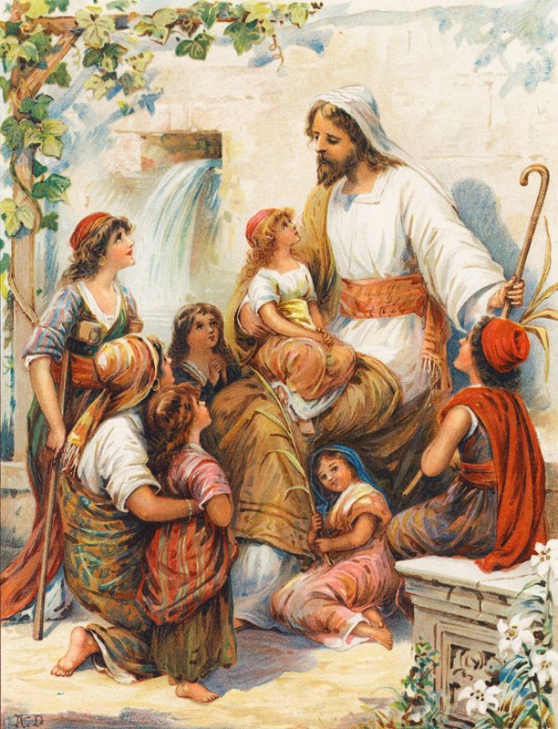 quot;Küçük çocukların bana gelmelerine izin verinquot; (renkli litho) by Robert Ambrose Dudley