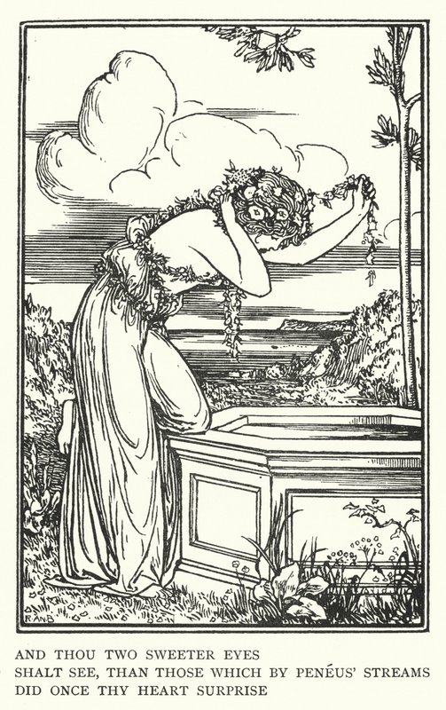 Ve sen iki tatlı göz, göreceksin, Peneus nehirlerinin bir zamanlar kalbinin şaşırttığı gözlerden (lito) by Robert Anning Bell