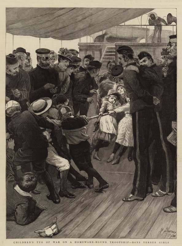 Evlere Bağlı Bir Birlik Gemisinde Çocukların Halat Çekmesi, Erkekler Kızlara Karşı by Robert Barnes