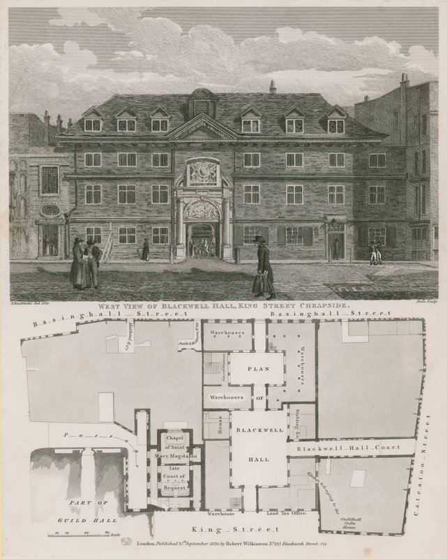 Blackwell Hall, King Street, Cheapside Batı görünümü by Robert Blemell Schnebbelie